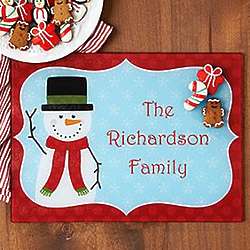 Personalized Cheerful Snowman Glass Cutting Board