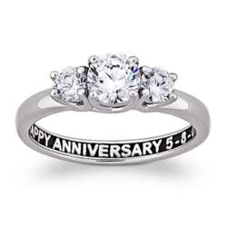 Engraved Sculpted CZ Trio Engagement Ring