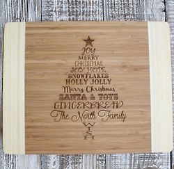 Personalized Merry Christmas Tree Bamboo Cutting Board