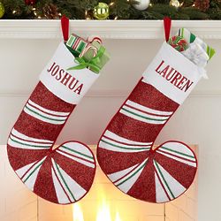 Personalized Glitter Candy Cane Christmas Stocking