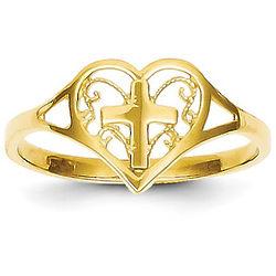 Filigree Heart and Cross Ring in 14 Karat Yellow Gold