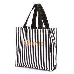Personalized Halloween Tote with Black Stripes