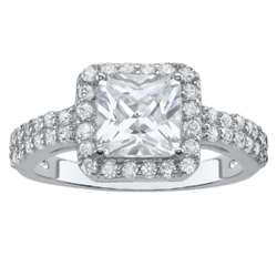 Sterling Silver CZ Halo Solitaire Engagement Ring