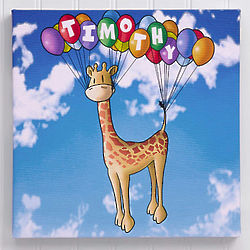 Kid's Floating Zoo Personalized 24" Canvas Print