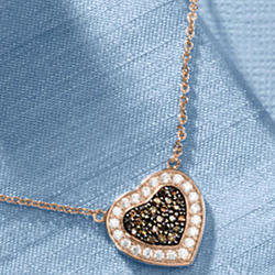 Chocolate and White Cubic Zirconia Heart Necklace