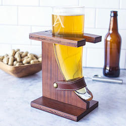 Personalized Glass Viking Beer Horn with Rustic Stand