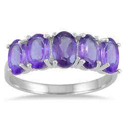 2.25 Carat Oval Amethyst 5 Stone Ring in Sterling Silver