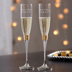 Personalized Gold Hammered Champagne Flutes