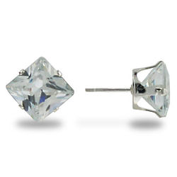 Sterling Silver Princess Cut Diamond CZ Stud Earrings