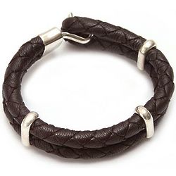 Men's Furrows Leather and Sterling Silver Bracelet