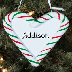 Engraved Candy Cane Heart Christmas Ornament