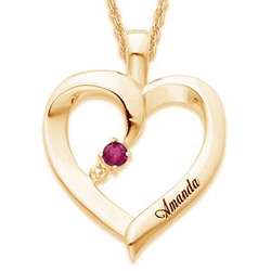 Gold Over Sterling Birthstone and Name Heart Pendant
