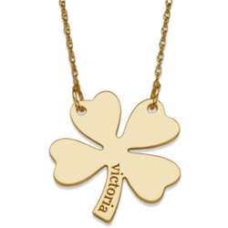 14K Yellow Gold Engraved Name Clover Necklace