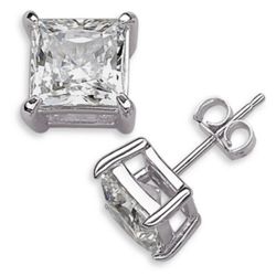 Sterling Silver Square Princess-Cut CZ Stud Earrings