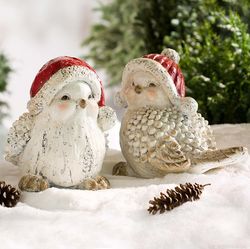 2 Bird Figurines in Holiday Hats