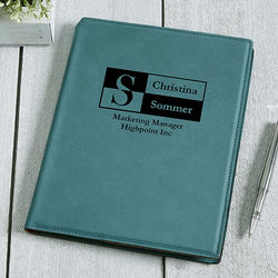Sophisticated Style Teal Leather Personalized Padfolio