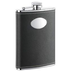Black Leather Flask with Engraving Plate