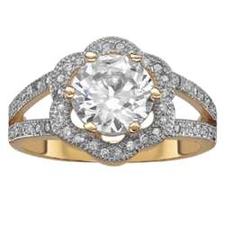 Two-Tone Cubic Zirconia Solitaire Scalloped Halo Engagement Ring