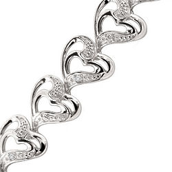 Sterling Silver Diamond Accent Double Heart Link Bracelet