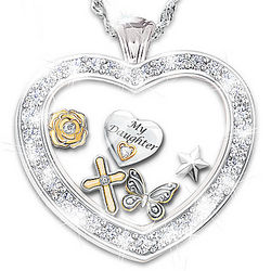 Wishes For My Daughter Glass Heart Locket with 5 Charms