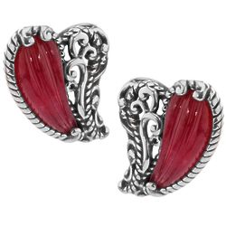 Dyed Red Quartzite Silver Heart Earrings