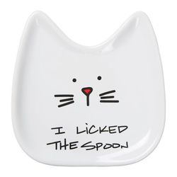 I Licked the Spoon Ceramic Cat Spoon Rest in White