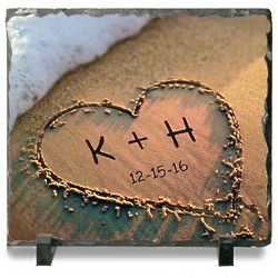 Personalized Heart in Sand Ceramic Slate Plaque