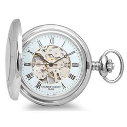 Polished Silver-Tone Pocket Watch and Chain