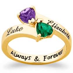 Couple's Name and Birthstone Hearts Gold-Plated Ring