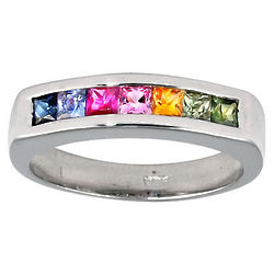 Rainbow Sapphire Channel Band in Sterling Silver