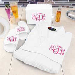 Embroidered Spa Robe and Slippers Gift Set