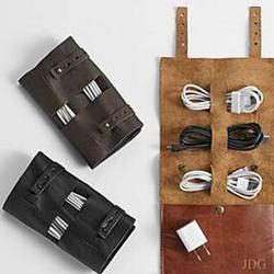 Personalized Electronics Cord Leather Organizer