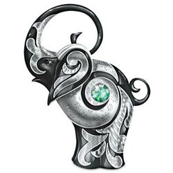 Legendary Luck Emerald Swarovski Crystal Black Elephant Figurine