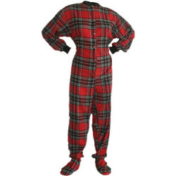 Unisex Red & Black Plaid Flannel Adult Footed Pajamas