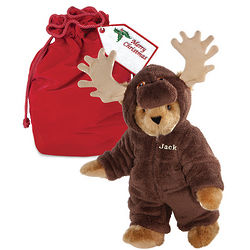 Moose Bear with Red Velvet Gift Bag