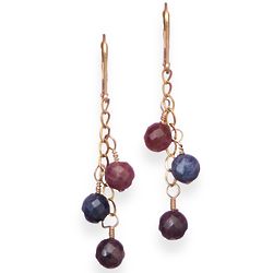 Gold Filled Earrings with Faceted Ruby and Sapphire Beads