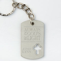 Personalized God's Light Cross Dog Tag Keychain