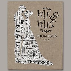 Personalized Wedding Silhouette Word-Art Canvas Print