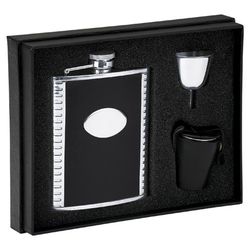 The Rockford Collection Black Leather & Stainless Steel Flask Set