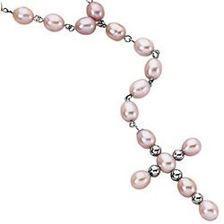 Sterling Silver Pink Freshwater Pearl Rosary Necklace