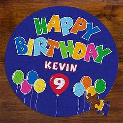 Blue Happy Birthday Balloon Personalized Puzzle