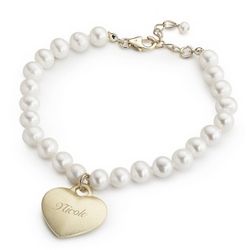 Pearl Bracelet with Brushed Gold Plated Heart Plaque