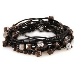 Black Leather Multi Beaded Convertible Wrap Bracelet