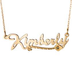 10 Karat Gold Script Name Necklace with Diamond-Cut Heart Tail