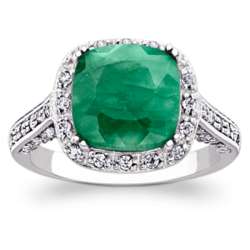 Cushion-Cut Created Emerald and Cubic Zirconia Surround Ring