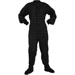 Black & White Plaid Flannel Adult Footed Pajamas