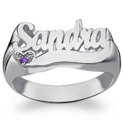 Ladies Sterling Silver Name Ring with Birthstone Accent
