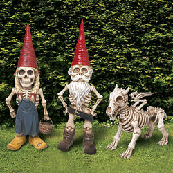 Man, Woman, and Dragon Skeleton Garden Gnomes