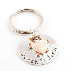 Personalized Be Mine Teddy Bear Hand Stamped Keychain
