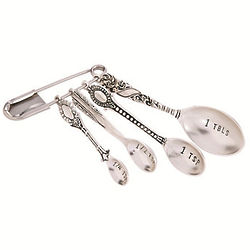 Vintage-Inspired Measuring Spoon Set on Giant Safety Pin